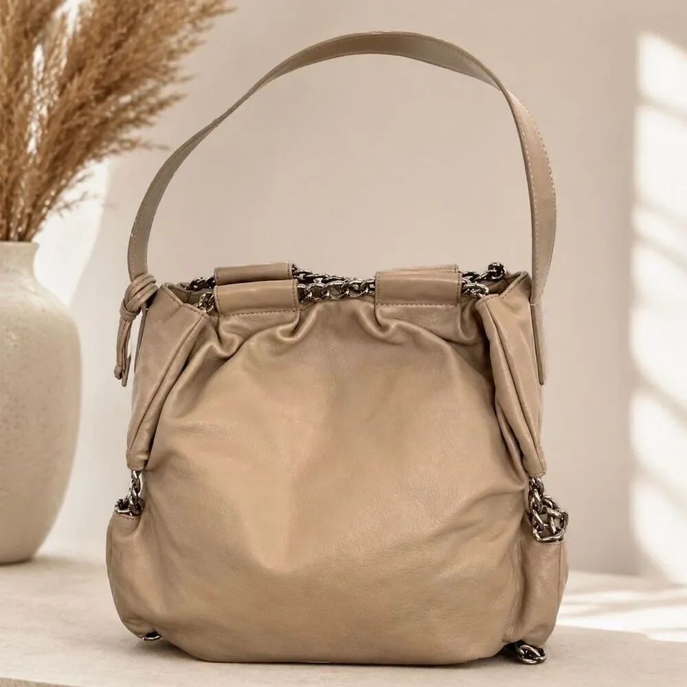 Furla Tan Leather Hobo Shoulder Bag, Chain Detail